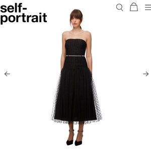 Self-Portrait Strapless Dot Mesh MIDI Dress • Black • US SIZE 8 / UK SIZE 12 NWT